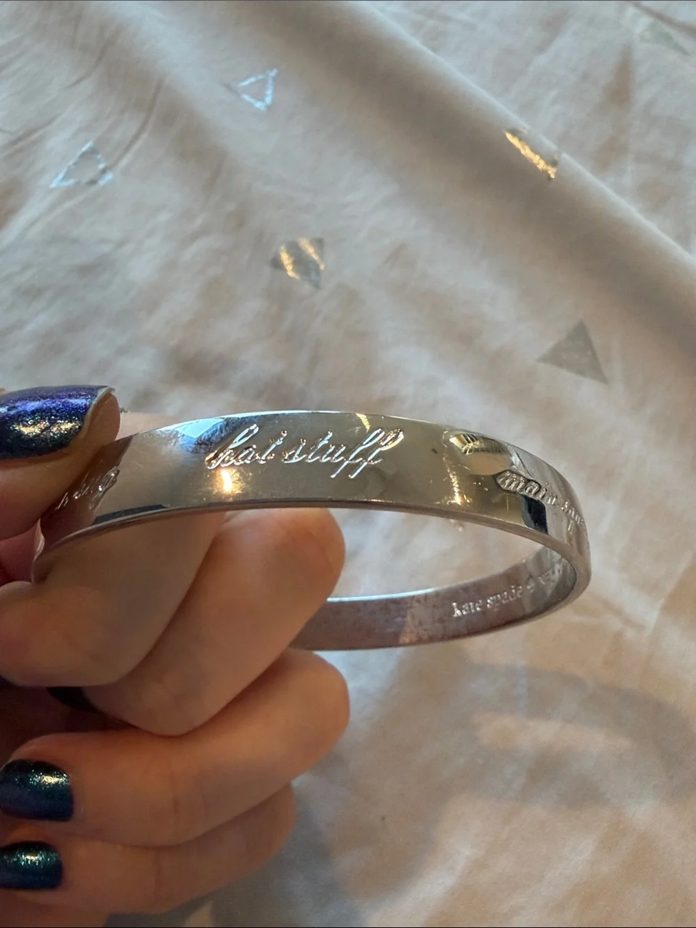 Kate Spade “be mine” Idiom Silver Engraved Metal Bangle Bracelet